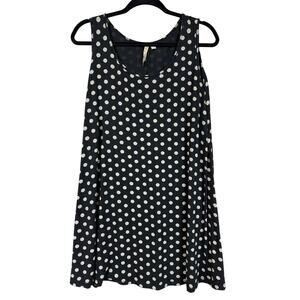 Comfy USA Black White Polka Dot Scoop Neck Swing Tunic Top  Long Tank XL